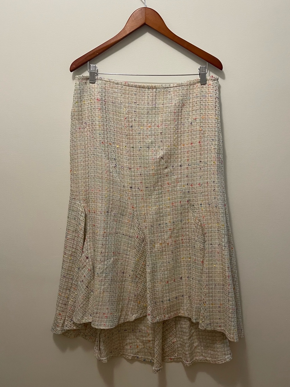 Together Cream High-Low Tweed Skirt with Multicolor Flecks